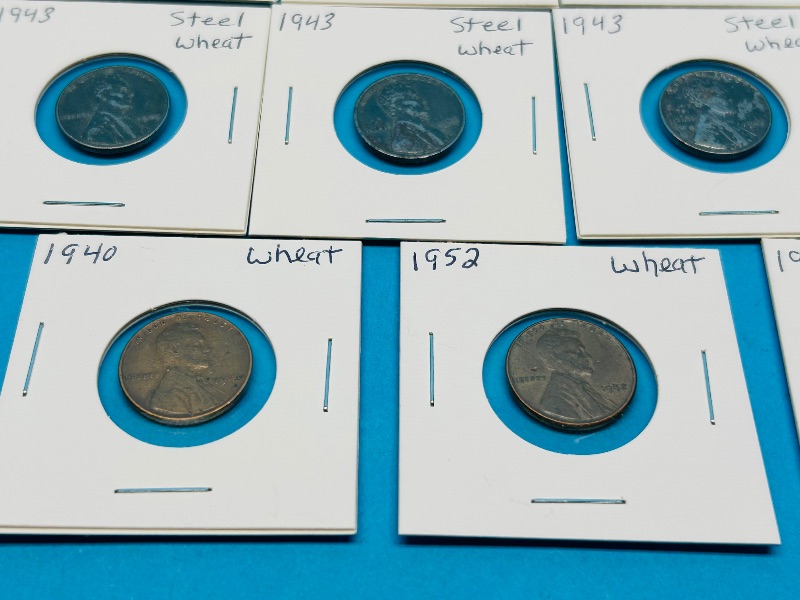 Photo 11 of 151792…circulated-4 vintage Indian Head pennies, 7 steel wheat and 3 wheat pennies -shows wear