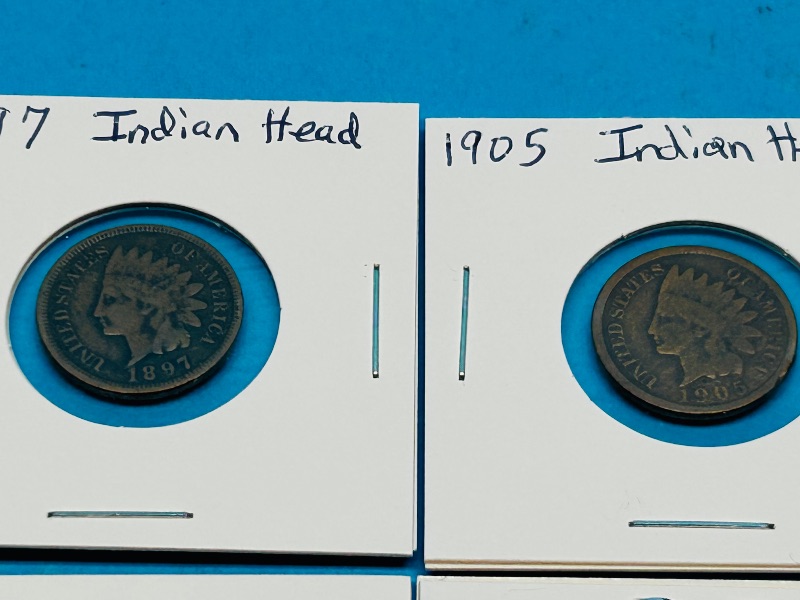 Photo 7 of 151792…circulated-4 vintage Indian Head pennies, 7 steel wheat and 3 wheat pennies -shows wear