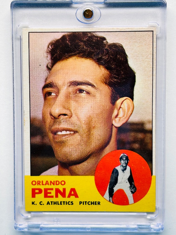 Photo 1 of 151805…vintage 1963 Orlando Pena card 214  in hard plastic case 