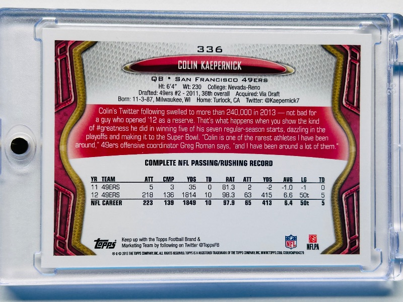 Photo 2 of 151808…Colin Kapernick card 336  in hard plastic case 