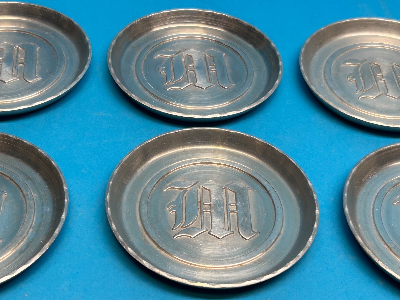 Photo 2 of 151816…6 vintage metal monogrammed coasters 