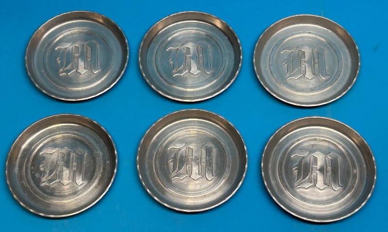 Photo 1 of 151816…6 vintage metal monogrammed coasters 