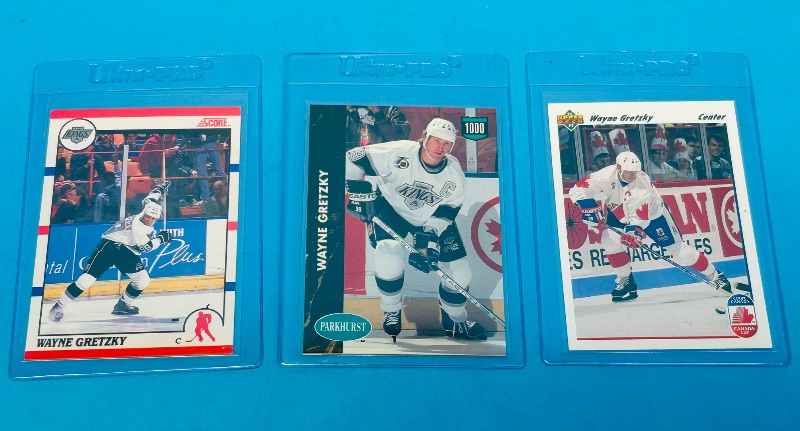 Photo 1 of 151827…3 Wayne Gretzky cards  in hard plastic sleeves 