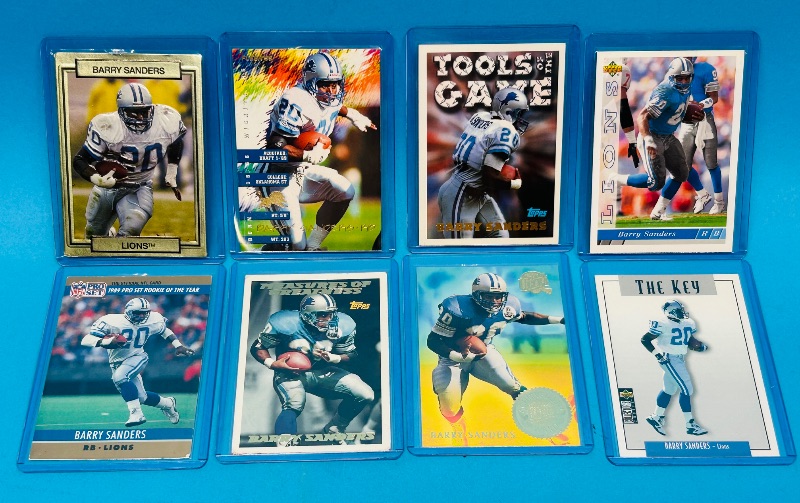 Photo 1 of 151897…8 Barry Sanders trading cards in hard plastic sleeves 