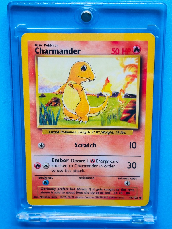 Photo 1 of 151930…Pokémon charmander card 46/102  in hard plastic case