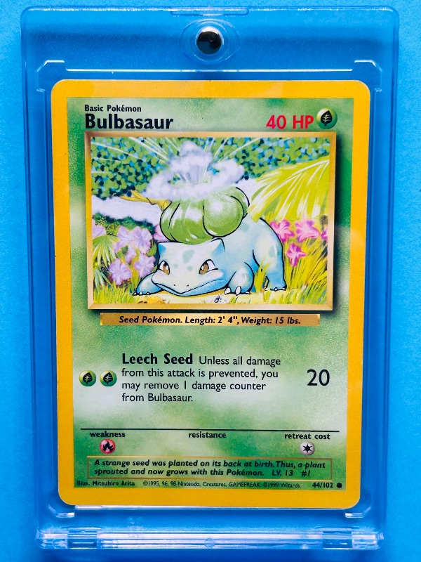 Photo 1 of 151937…Pokémon Bulbasaur card 44/102  in hard plastic case