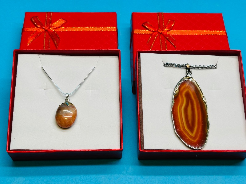 Photo 1 of 151974…polished rock and agate pendants on 18” chains in gift boxes 