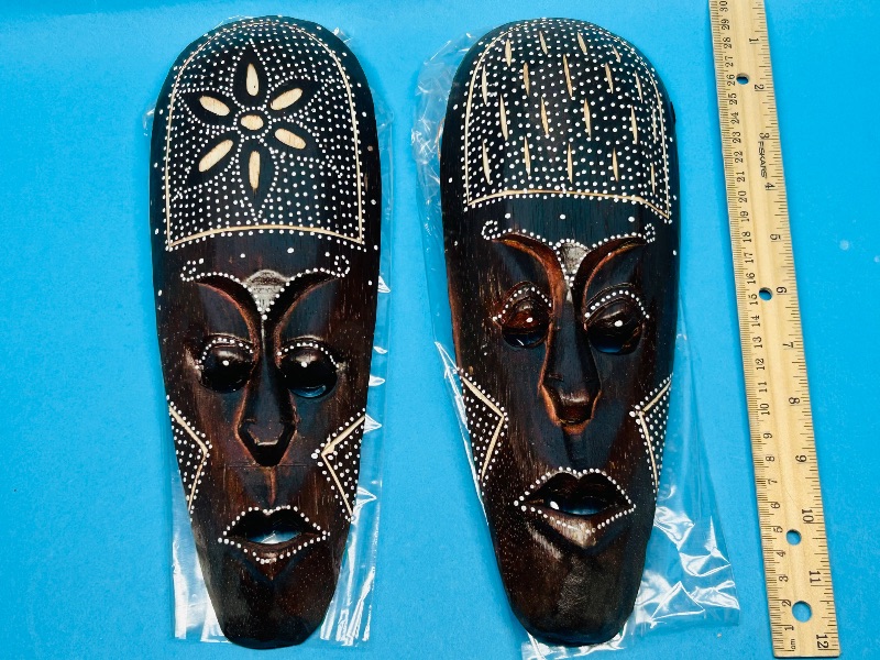 Photo 1 of 152116…2 wood tiki wall hangings made in Indonesia 