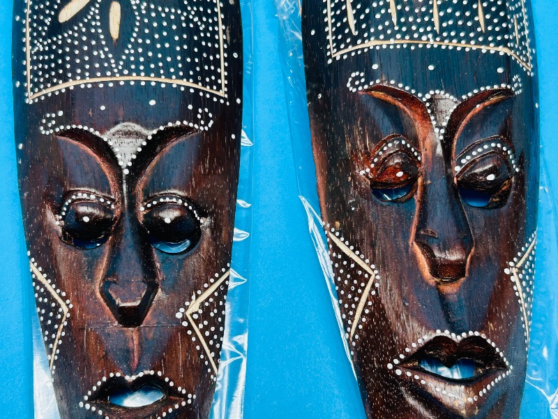 Photo 1 of 152116…2 wood tiki wall hangings made in Indonesia 