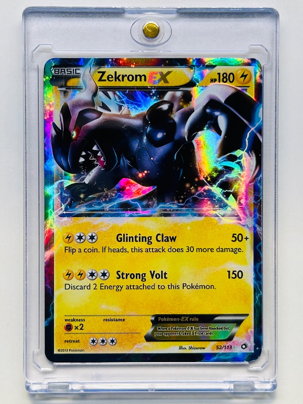 Photo 1 of 152141…Pokémon holo Zekrom EX card 52/113 in hard plastic case