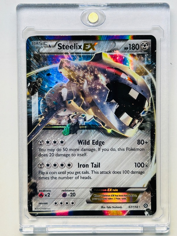 Photo 1 of 152143…Pokémon holo Steelix EX card 67/114 in hard plastic case