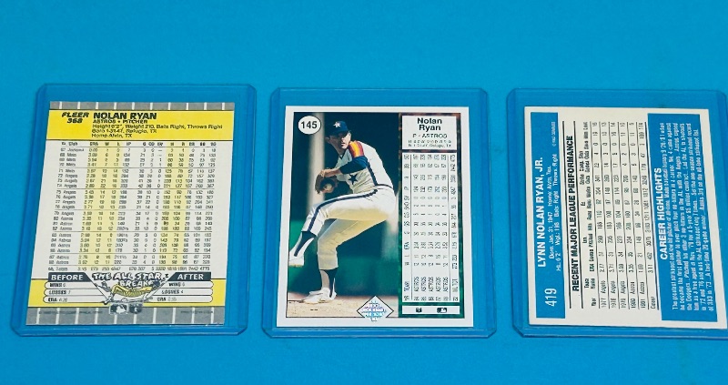 Photo 1 of 152162… 3 Nolan Ryan cards in hard plastic sleeves 