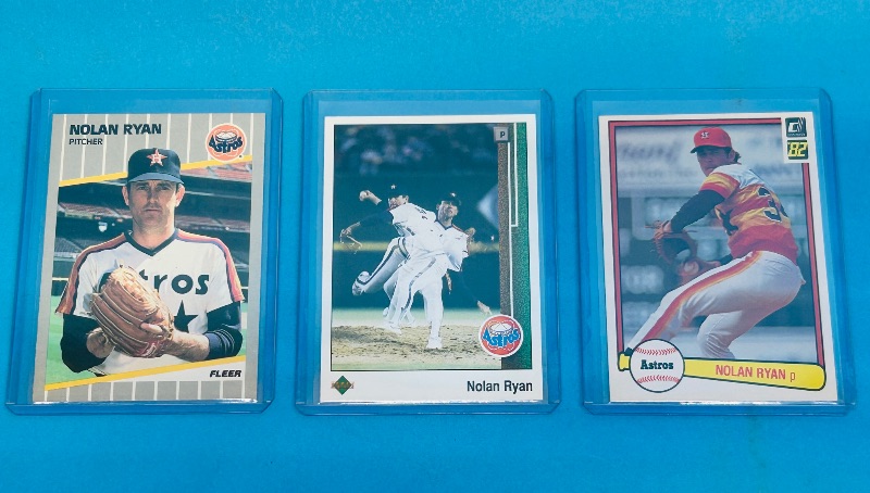 Photo 1 of 152162… 3 Nolan Ryan cards in hard plastic sleeves 