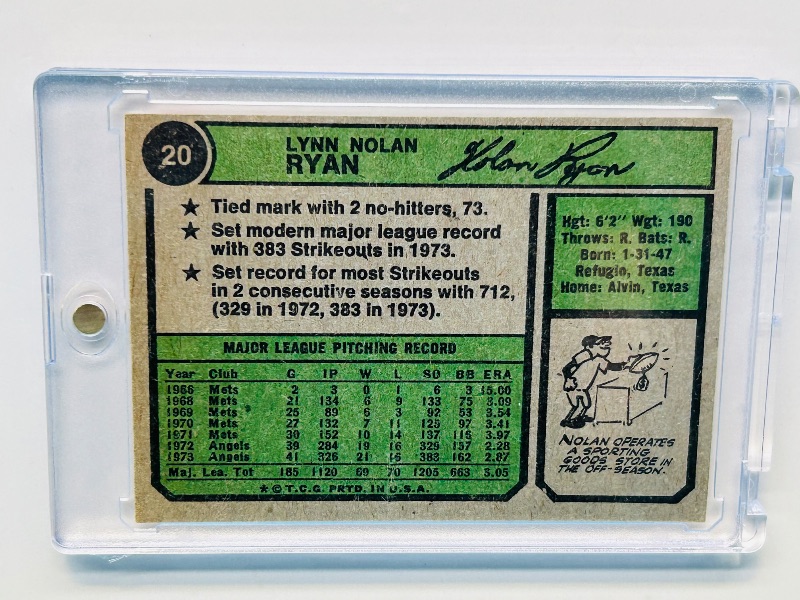 Photo 1 of 152164…Nolan Ryan card 20 in hard plastic case 