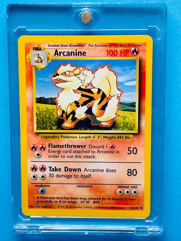 Photo 1 of 152167…Pokémon Arcanine card 23/102 in hard plastic case