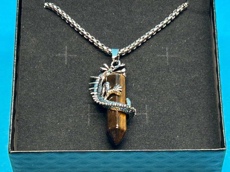 Photo 1 of 152213…  polished rock dragon pendant on 20” chain in gift box