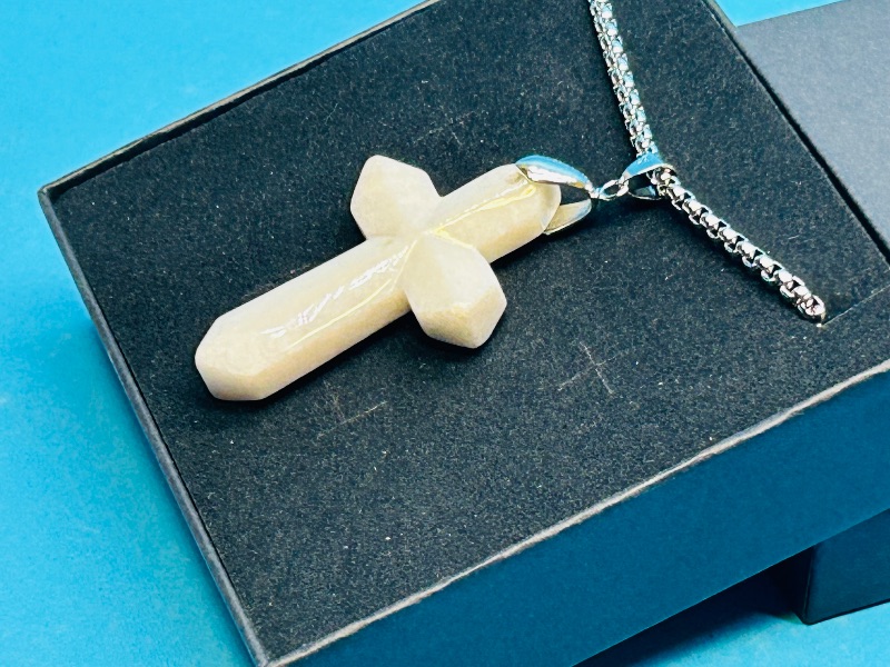 Photo 1 of 152215…  polished rock cross  pendant on 20” chain in gift box