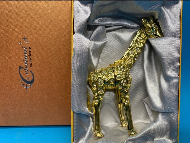 Photo 1 of 152237… 5” jeweled and crystal enamel hinged trinket box in satin lined box 