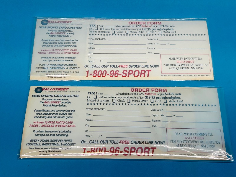 Photo 1 of 152242…2 uncut  Ballstreet  sport gold card order form ads 