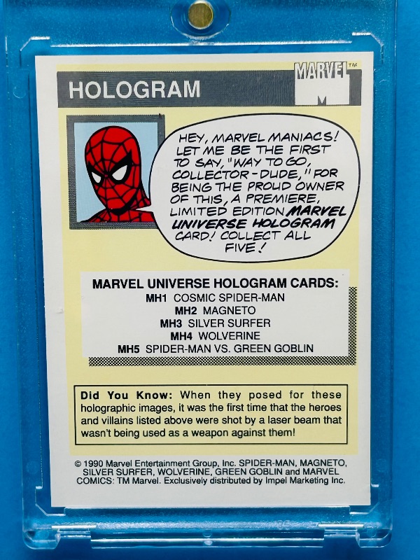 Photo 1 of 152254… marvel 1990 Hologram magneto card MH2 in hard plastic case