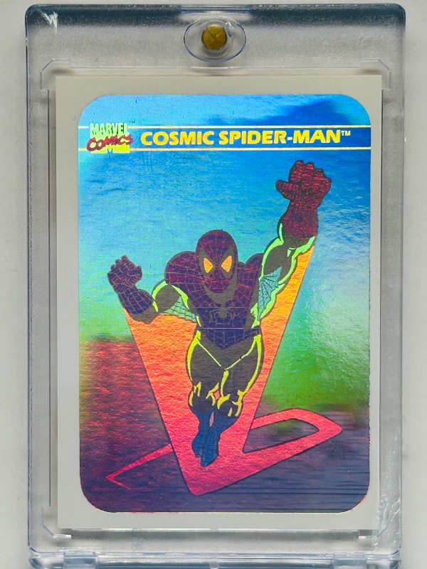 Photo 1 of 152255… marvel 1990 Hologram Cosmic spider-Man card MH1 in hard plastic case