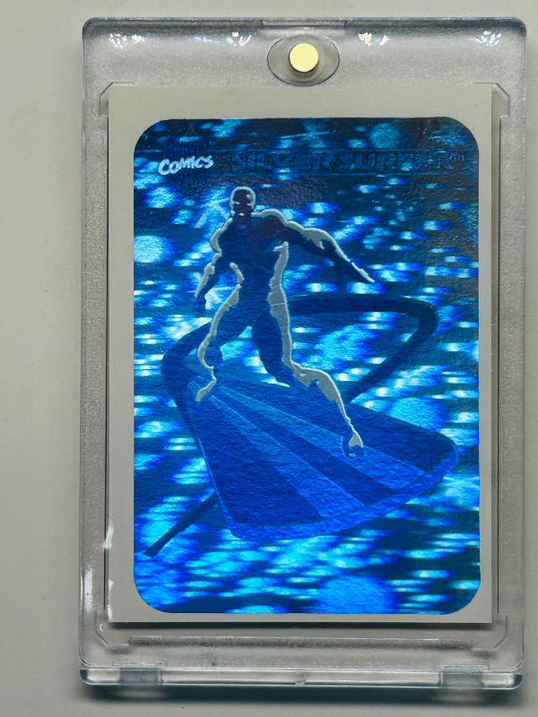 Photo 1 of 152257… marvel 1990 Hologram Silver Surfer card MH3 in hard plastic case