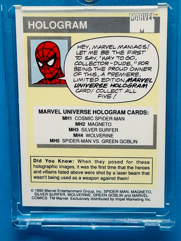 Photo 1 of 152257… marvel 1990 Hologram Silver Surfer card MH3 in hard plastic case
