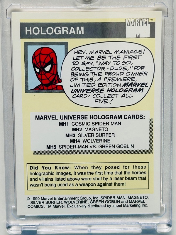 Photo 1 of 152258… marvel 1990 Hologram Wolverine card MH4in hard plastic case