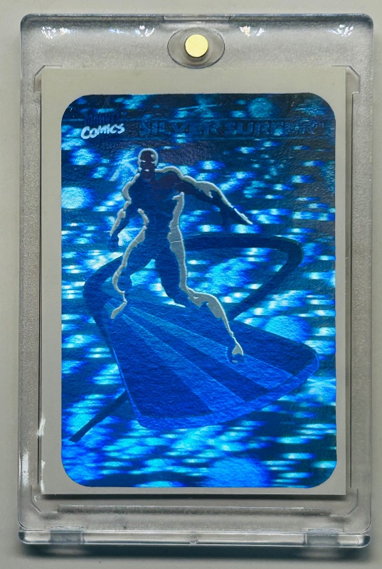 Photo 1 of 152260… marvel 1990 Hologram Silver surfer card MH3  in hard plastic case