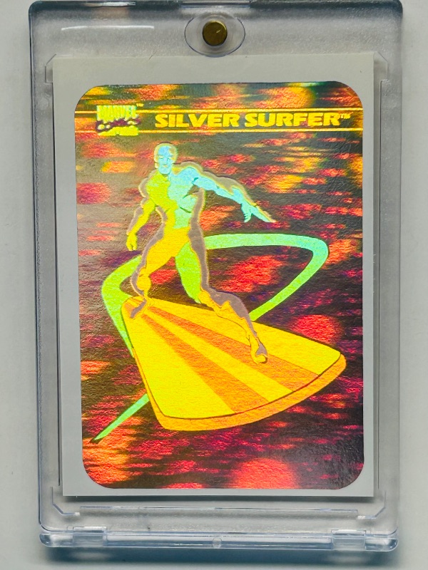 Photo 1 of 152260… marvel 1990 Hologram Silver surfer card MH3  in hard plastic case