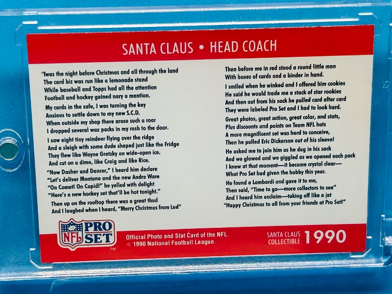 Photo 1 of 152264…Pro Set 1990 Santa Claus head coach card in hard plastic case