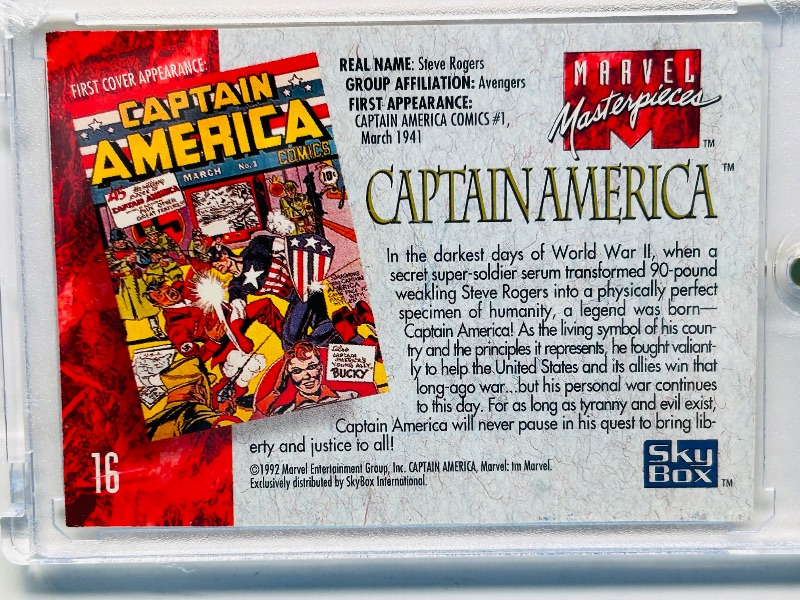 Photo 1 of 152268…Marvel Masterpieces Captain America card 16  in hard plastic case