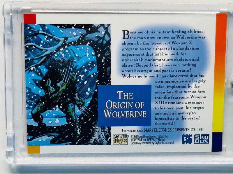 Photo 1 of 152270…marvel 1993 The Origin of Wolverine card 136  in hard plastic case