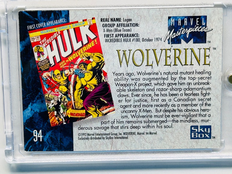 Photo 1 of 152271…marvel masterpieces Wolverine card 94  in hard plastic case