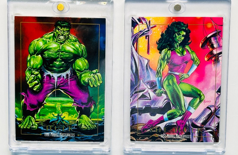 Photo 1 of 152276…marvel masterpieces Hulk and She-hulk cards  in hard plastic cases