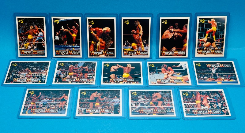 Photo 1 of 152283…15 vintage WWF Hulk Hogan wrestling cards in hard plastic sleeves 