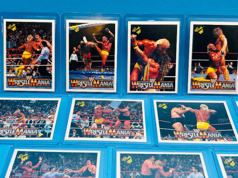 Photo 1 of 152283…15 vintage WWF Hulk Hogan wrestling cards in hard plastic sleeves 