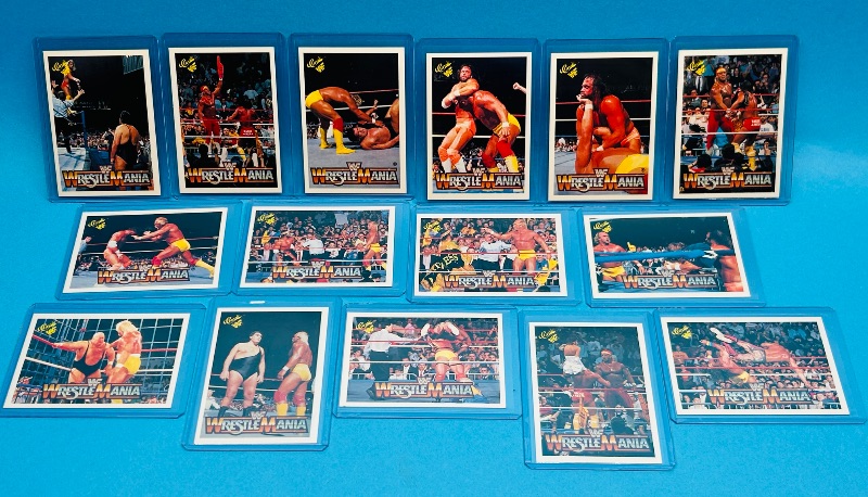 Photo 1 of 152284…15 vintage WWF Hulk Hogan wrestling cards in hard plastic sleeves 