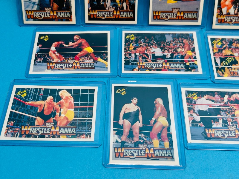 Photo 1 of 152284…15 vintage WWF Hulk Hogan wrestling cards in hard plastic sleeves 