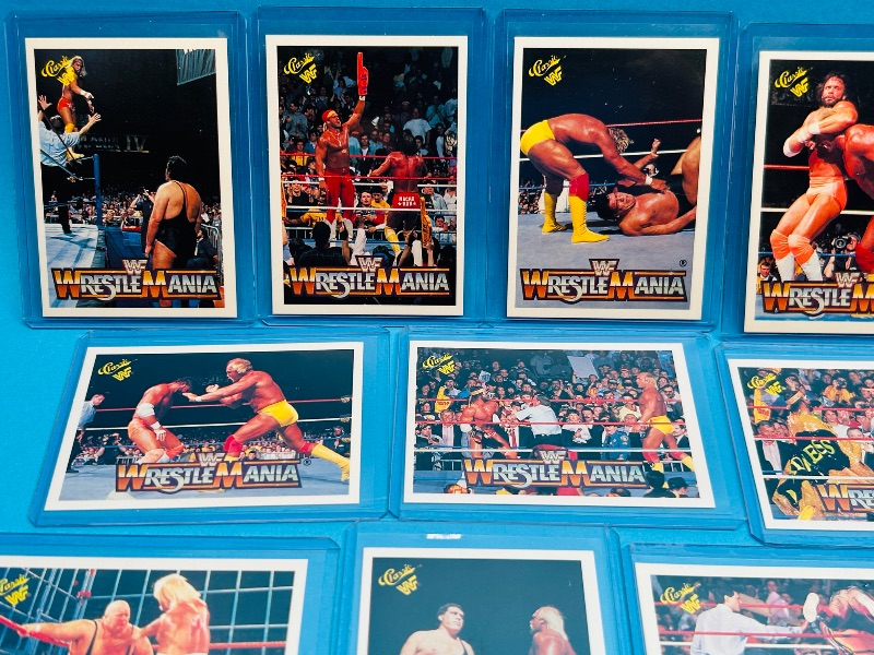 Photo 1 of 152284…15 vintage WWF Hulk Hogan wrestling cards in hard plastic sleeves 