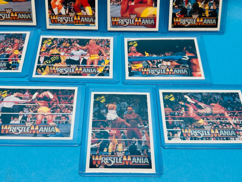 Photo 1 of 152284…15 vintage WWF Hulk Hogan wrestling cards in hard plastic sleeves 