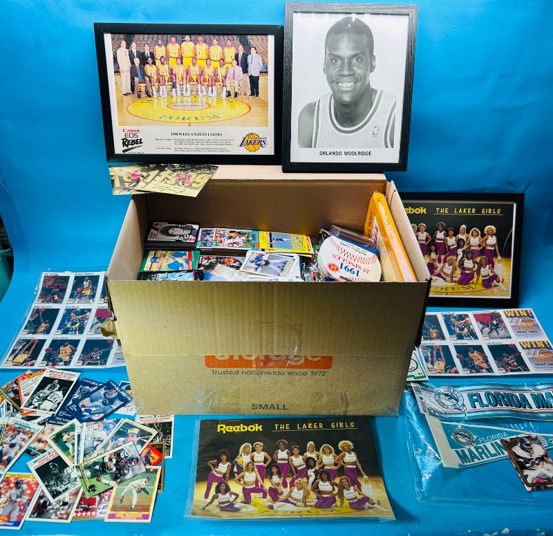 Photo 1 of 152286…final sale no returns/refunds- box of thousands of sports cards and items in small moving box 17 x 12 x 12” 