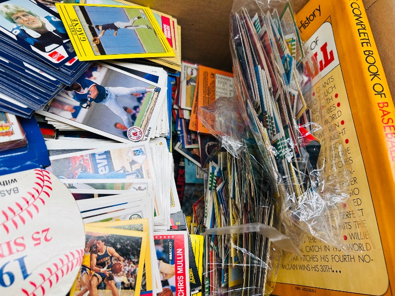 Photo 1 of 152286…final sale no returns/refunds- box of thousands of sports cards and items in small moving box 17 x 12 x 12” 