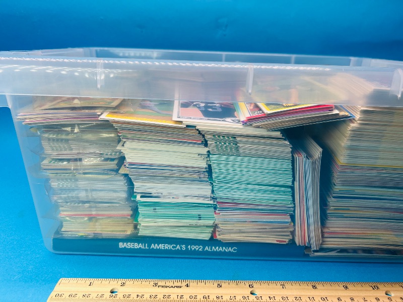Photo 1 of 152287…final sale no returns/refunds- thousands of mixed sports cards in small 15 qt. tote