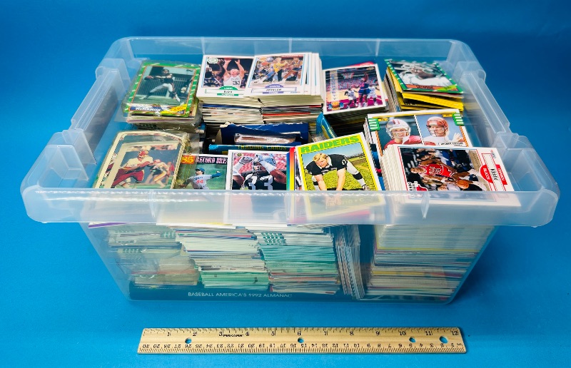 Photo 1 of 152287…final sale no returns/refunds- thousands of mixed sports cards in small 15 qt. tote