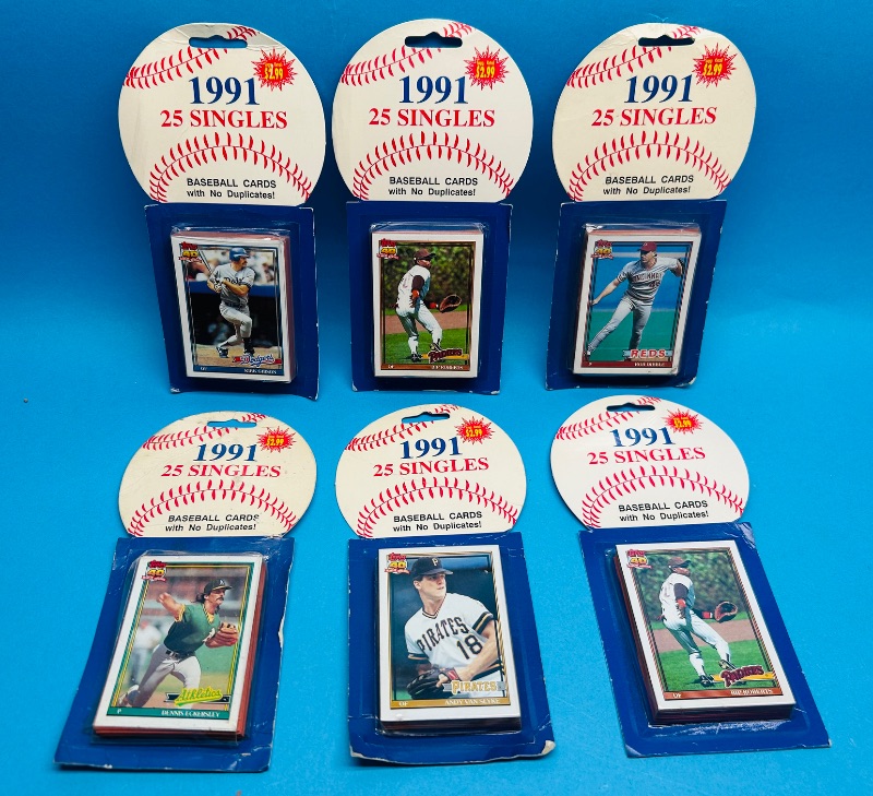 Photo 1 of 152294…final sale no returns/refunds- 6 sealed 1991 baseball card packs - some wear from age