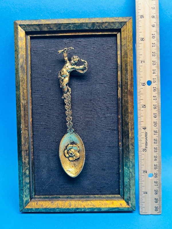 Photo 1 of 152297…vintage Clifford studios replica of gold masterpiece individually sculptured plated metal spoon on frame -damaged frame