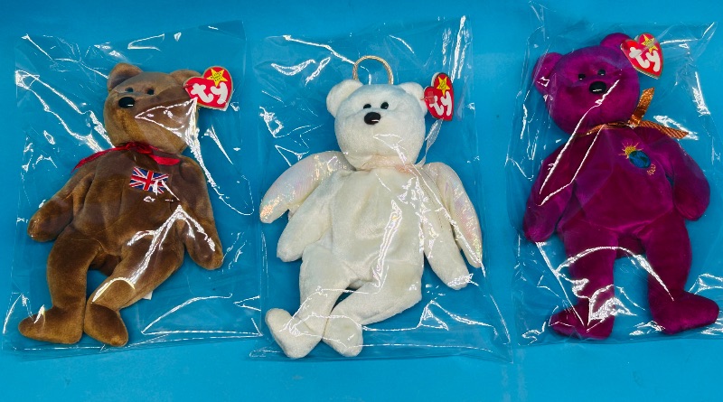 Photo 1 of 152313… 3 TY beanie babies- bears  in plastic bags