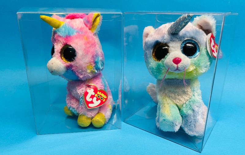 Photo 1 of 152327…2  TY beanie babies big eyes unicorns in plastic displays