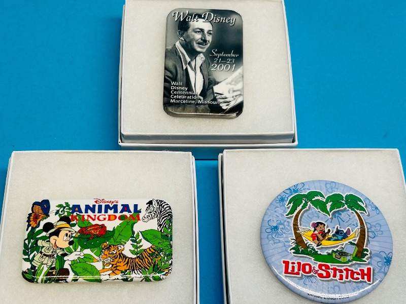 Photo 1 of 152350… 3 Disney button pins in gift boxes 